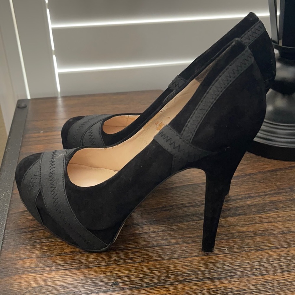 Black suede high heels